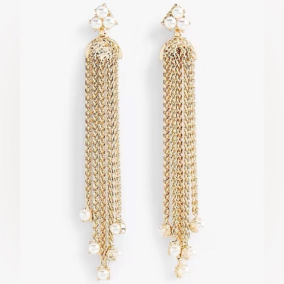 Express Jewelry - Express💫Gold Long Tassle Pearl Accented Chain Drop Statement Earrings